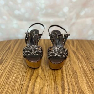 Sergio Rossi Boho Wood and Leather Platform Sandal